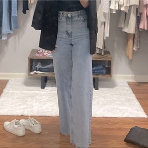 MANGO DANIELA HIGH WAISTED WIDE LEG JEANS LIGHT WASH